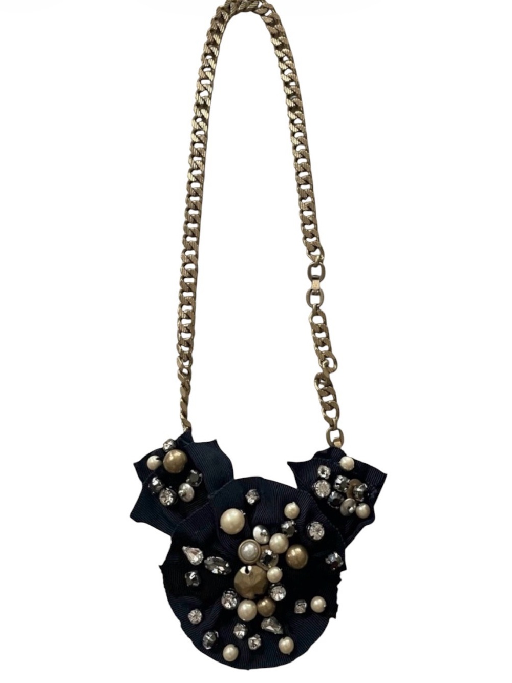 Embellished Navy Flower Pendant Necklace with Gold Chain